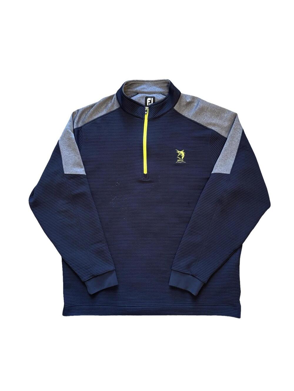 Footjoy FJ Mens Ribbed 1/4 Zip Golf Performance Pullover Size 2XL Navy Blue Gray